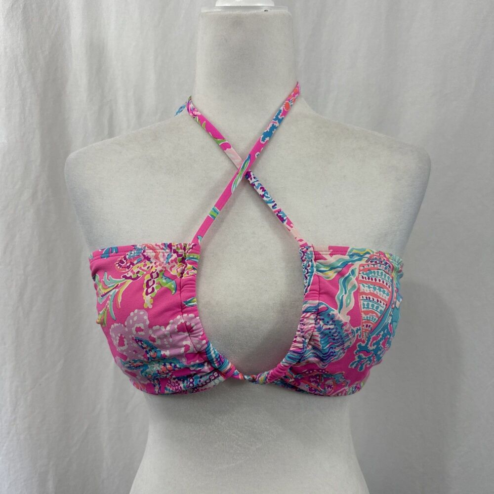 Lilly Pulitzer Aven Pink Isle Shell Me Good Bandeau Hater Bikini Top Womens  10